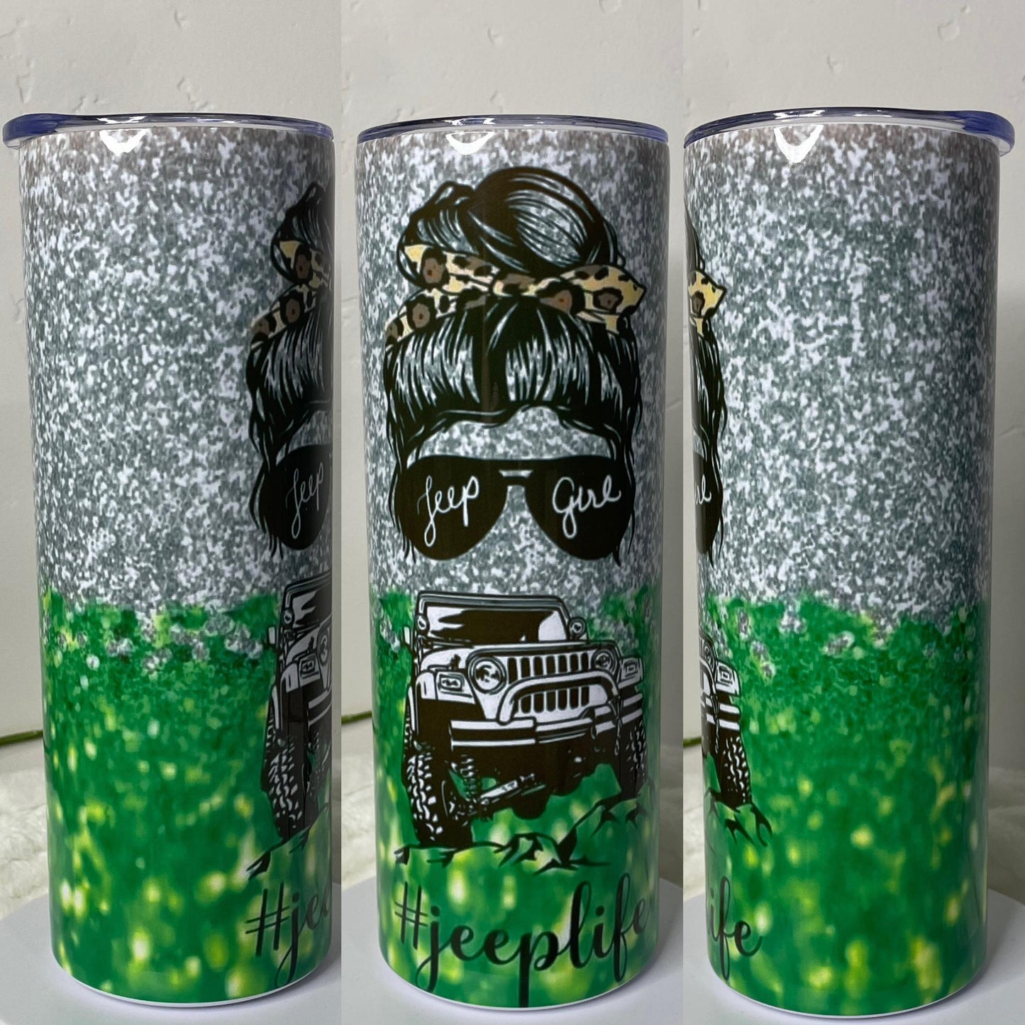 Jeep Girl Green Glitter 20oz Tumbler